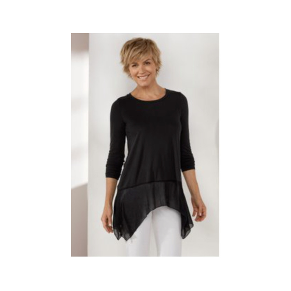 Soft Surroundings Pemberlee Tunic‎ Top Black Sheer Layered Long Sleeve Medium